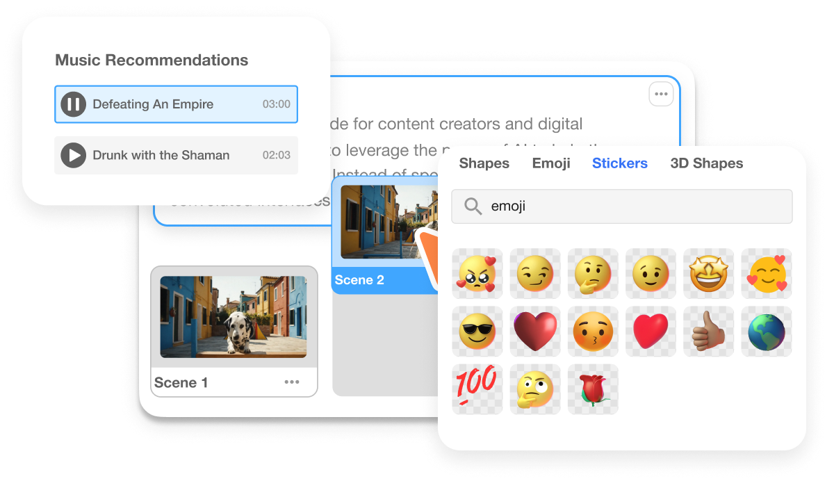 Scene-based editing workflow using Veo 3.1 in Visla for subtitles, background music, and AI voiceover
